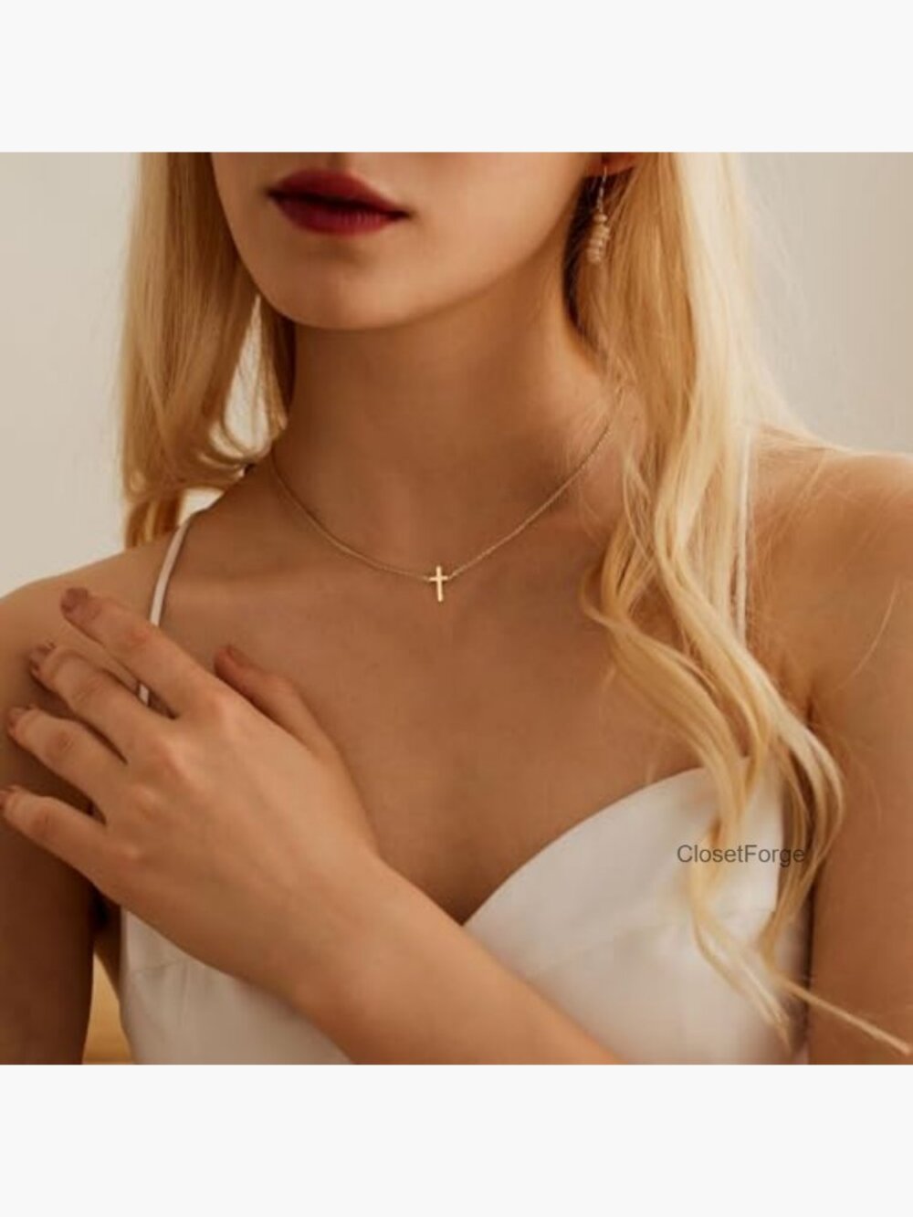 Dainty 14k Gold Plated Cross Pendant Necklace Minimalist Faith Jewelry - Picture 3 of 7